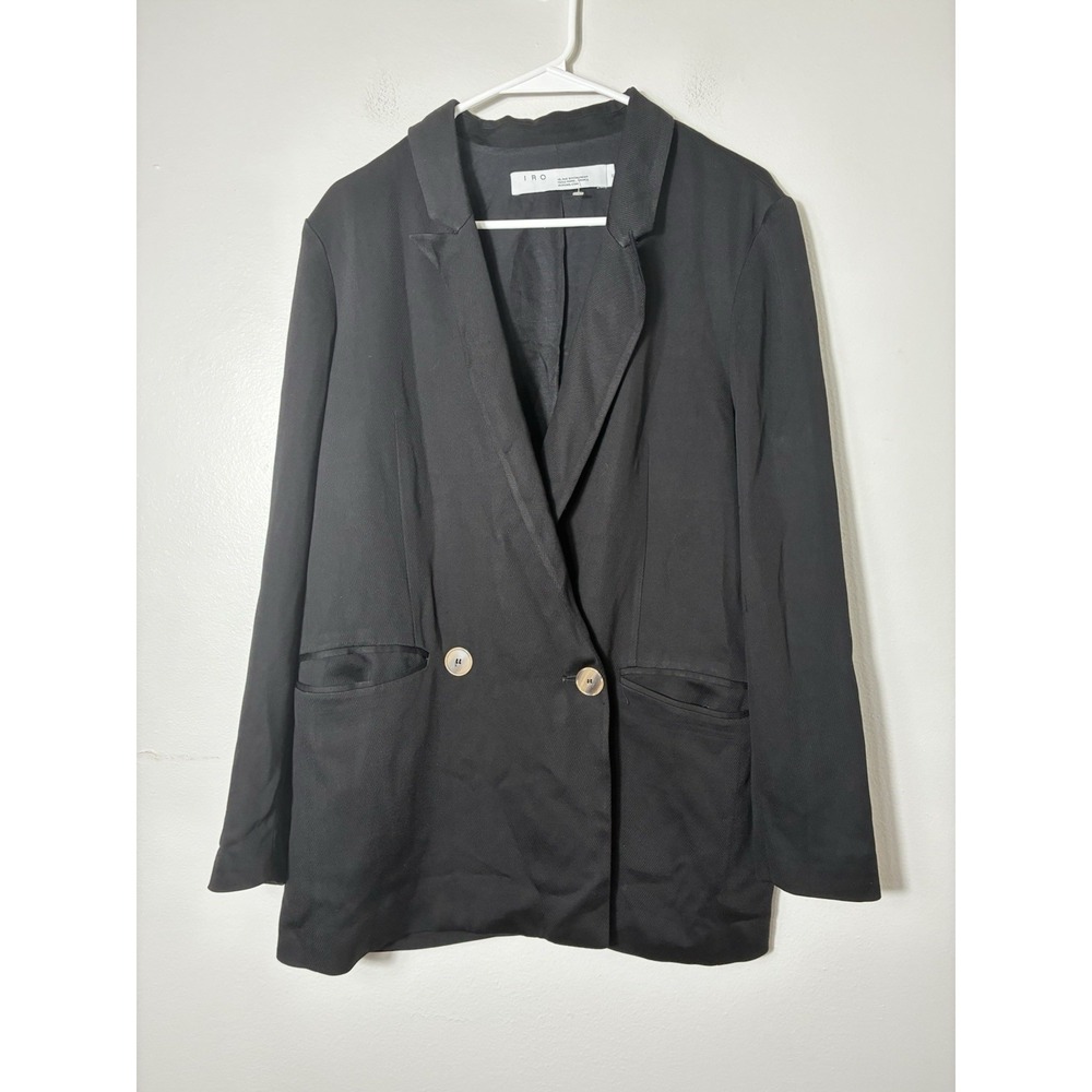 IRO Double Breasted Blazer Jacket Women's Sz M Black Viscose Preppy Academia